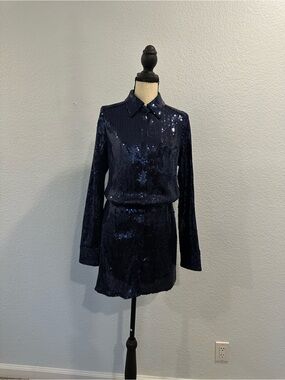 Free People Navy Blue Sequin Midi Dress